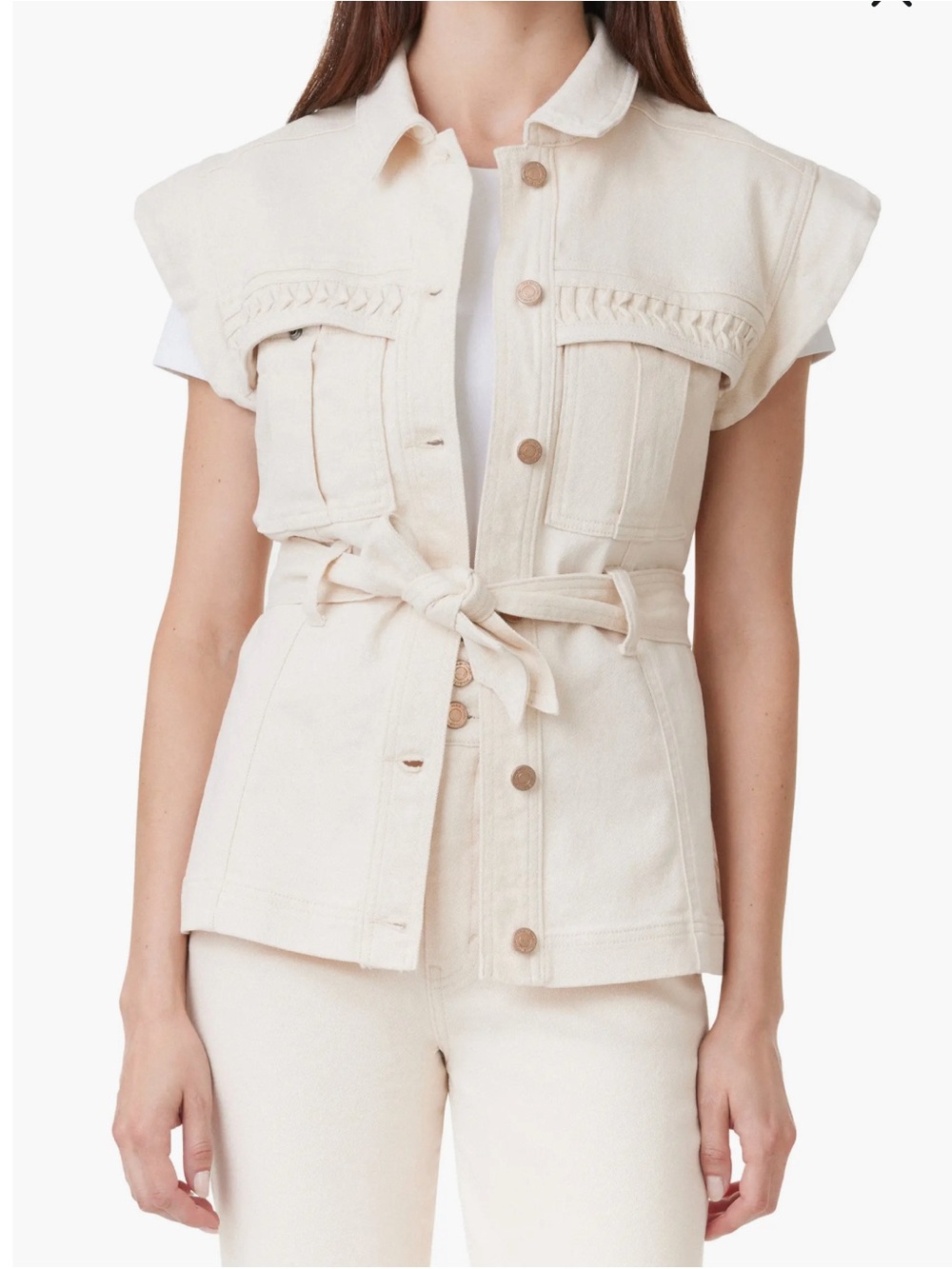 HABITUAL S Cream Linen Blend Vest Small Button Front Tailored